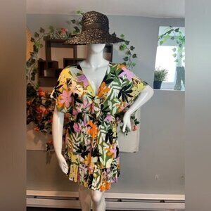 Cupshe Cute Floral Ruffle Tie‎ Front Dress or Cover-up NWT Size L